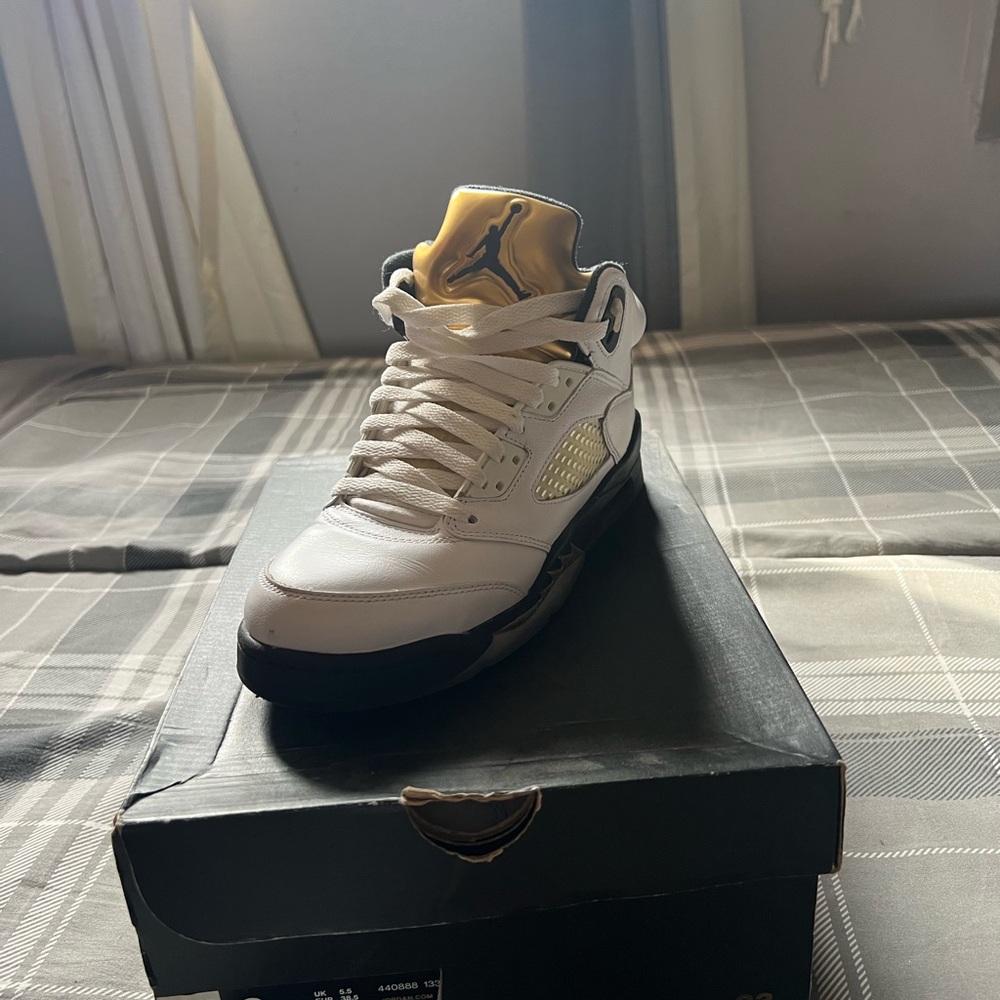 Jordan White and Black Sneakers with Gold Accents